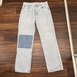 Reformation Women’s Sz 28 Tahoe Wash Cynthia Patch High Rise Straight Jeans